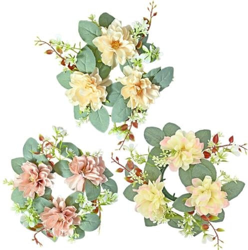 HiyyFloy Kerzenringe, Künstliche Blumenkerzenringe Für Säulenkränze, Blumendekor Für Kerzen, Gefälschte Kleine Kerze, Blumenring, Kranz, Kerzenhalter