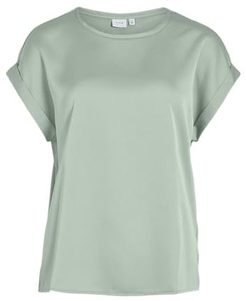 Vila Damen Satin Blusen T-Shirt Kurzarm Basic Rundhals Top Glänzend Tunika Blouse Oberteil VIELLETTE, Farben:Mint, Größe:40