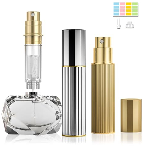 JOOMOKO Parfüm Abfüller,10ml Parfümzerstäuber Nachfüllbar, leere parfümflaschen, parfüm zerstäuber für unterwegs, parfum reise zerstäuber Parfümflaschen Zerstäuber für Frauen Männer(Gold&Silber)