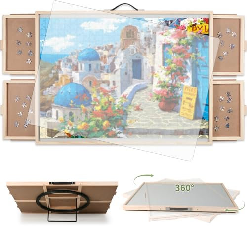 BuilderButler 1500 Pieces 2-in-1 Tilting & Rotating Puzzle Board, Portable Puzzle Table with 4 Drawers Cover,34.25 x 25.2