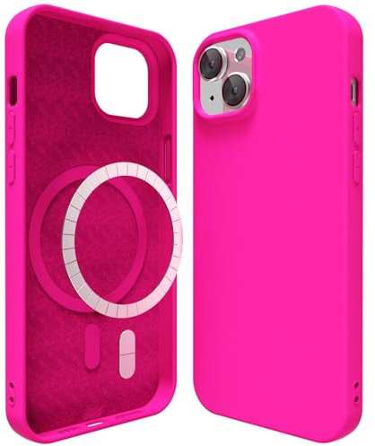 oakxco für 15 Hülle Magsafe Silikon Handyhülle Bunt, Ultra Dünn Slim Case Einfarbig Handy Hülle Mädchen, Magnetisch Induktives Laden Schutzhülle Matt Silikonhülle Glatt TPU Gummi, Neon Pink