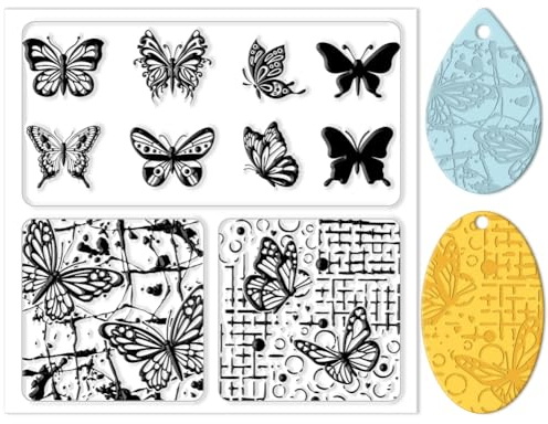 CHGCRAFT Silikon Ton Strukturblätter Schmetterlingsmuster Polymer Ton Struktur Insekten Silikonmatte Silikon Strukturstempelblätter Zur Herstellung von Armbändern Schlüsselanhängern