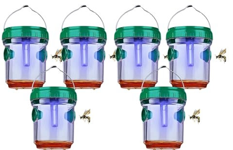 6 x Stück Ausbruchsichere Lebend Wespenfalle mit Solar: 8 Stunden Leuchtkraft im Dunkeln mit Lilanen-Anlockt Licht, EIN-/Ausschalter, zum Aufhängen und Stellen- Tierfreundlich (6 Fallen)