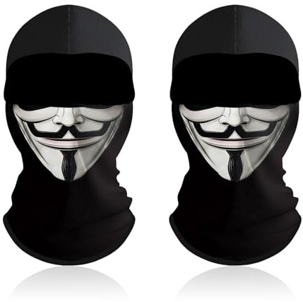 UILYNIU 2 Stück Geisterbalaclava Sturmhauben Gesichtshaube Skimaske Motorradmaske Vollmaske Schal Winddicht Multifunktional Halloween Cosplay Skimaske (DE/NL/SE/PL, Alphanumerisch, M, L, Schwarz)