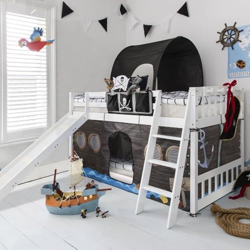 Noa and Nani Tuva Cabin Bed Low with Bunk Underbed Slide & Choice of Accessories Packages (Tuva Cabin Bed Low with Bunk Underbed Slide & Pirate Hideaway Package in Classic White)