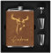 Flachmann Set mit Gravur der Hirsch, Flachmann Edelstahl 8oz/237ml Personalisiert für Geburtstagsgeschenke, Personalisierte Geschenke für Männer Jäger Camper Wanderer (Braun)