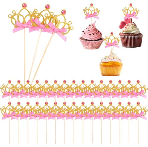 30 Stück Kronen Cupcake Topper,Goldglitzernde Prinzessinnen Cupcake Topper,Glitzernde Prinzessinnen-Krone Tortendeko Kuchen Cupcake Dekoration für Hochzeit Geburtstag,Babyparty,Party Dekoration (Gold)