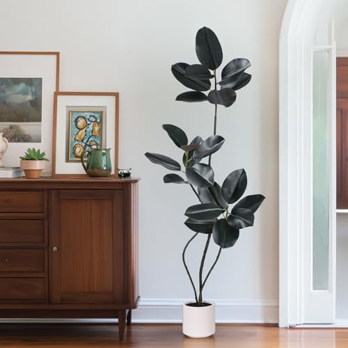 Yepdin Artificial Rubber Tree Plant -5FT Faux Plants Indoor with Planter,Tall Fake Trees Lifelike Branches & Foliage,Large Artificial Plants Indoor for Home Office Floor Patio