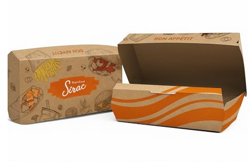 Lot de 200 - Boîtes Lunch en Kraft | Emballages Alimentaires Kraft pour Pâtes, Riz, Salades, Street Food et Menus à Emporter | Boîtes Jetables pour Restaurants, Snack et Livraison