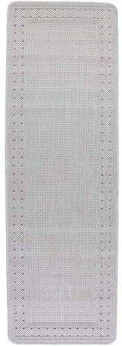 Knutzen Wohnen Küchenläufer 60x180 cm Bordüre Silber - Küchenteppich - rutschfest und waschbar - Fußwärmende Designmatte - Sisaloptik - Stilvoller Läufer für Küche, Flur und Wohnraum