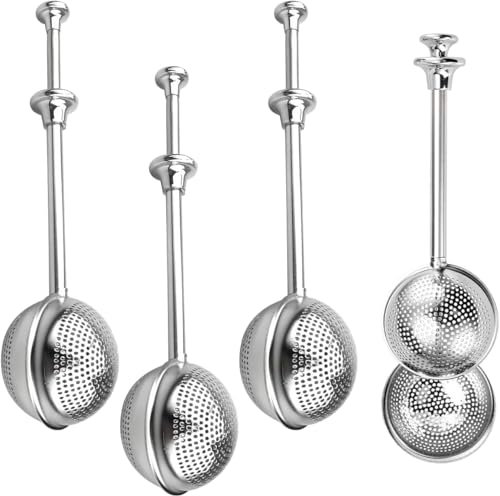 Tea Infuser for Loose Leaf Tea 2025 Loose Leaf Tea Ball Strainer Steeper Stainless Steel Long Handle Fine Mesh Tea Diffuser for Mugs, Sifter for Baking Sugar Shaker Flour Duster (Full Mesh*4)