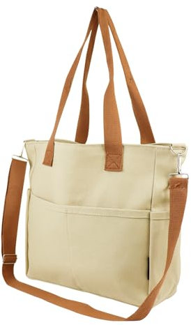 AfitLulu Grande Bolso Bandolera Mujer Tote Bag de Lona con Cierre de Cremallera, Gran Capacidad Bolsos Mujer Bolso Cruzado con Correa de Hombro Desmontable y Ajustable (Marrón)