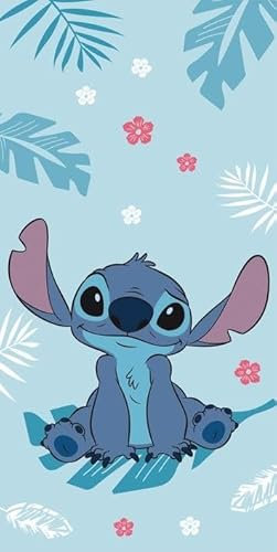 Jerry Fabrics Disney Lilo & Stitch Blue Strandtuch | Groß 70 x 140 cm | Weich & Saugfähig 100% Baumwolle | Kinder-Bad-, Pool- & Strandtuch | Lebendiges Maschen-Design | leicht, schnelltrocknend