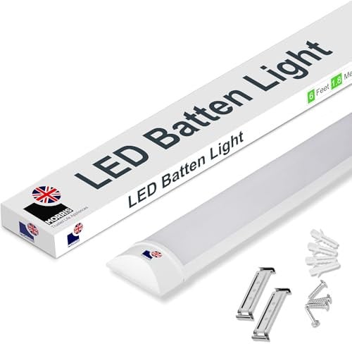 Morris LED Batten Light 6ft - 60W 7200LM, IP20 Rated, 6500K Bright White, Ultra-Bright Single Light for Warehouses, Factories, Workshops - Value Range