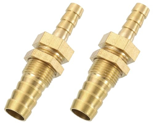 QUARKZMAN 2Pcs 3/8 x 1/4 Raccord De Tuyau À Olives, Laiton Union Droite Hexagonale Raccord De Tuyau d'eau De Cloison pour Eau Carburant Air, Ton Laiton