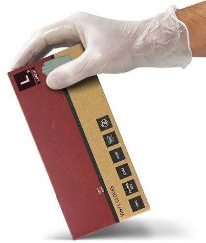 RE-GEN Clear Vinyl Powder Latex Free Multipurpose Disposable Gloves | 100 Gloves/Per Box (1 Box | Clear, Large)