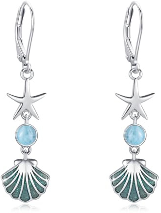 ABIGY Seestern Muschel Ohrringe 925 Sterling Silber Seestern Ohrringe Mondstein Strand Schmuck Weihnachten Muttertag Schmuck Geschenk für Mutter Tochter Ehefrau Großmutter