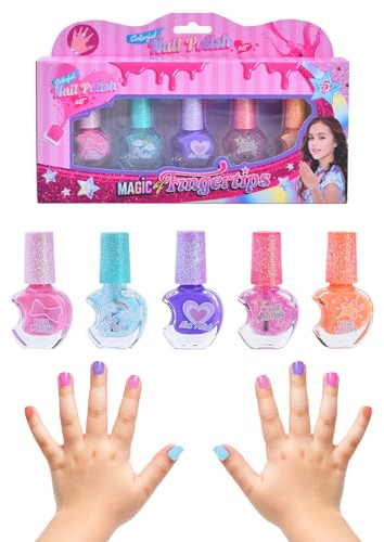 Inexorablex Kinder Glitzer Nagellack Set, Ab 3 Jahre, Ungiftig, 5 Teiliger Glitzer-Nagellack-Set, Geschenke für Mädchen