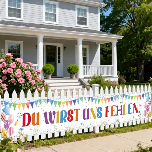 Tasoraor Abschied Kollegin Ruhestand Deko - Bunten Abschiedsparty Dekoration Banner 274 x 37 cm, Du Wirst uns Fehlen Gartenbanner für Abschiedsfeier und Rente Party