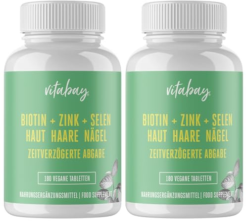 Vitabay Biotin Hochdosiert 10000mcg 360 Tabletten Time Released & Vegan | Haarvitamine für Frauen Tabletten - Vorrat für 12 Monate