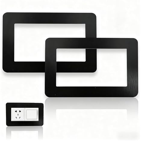 2 Pcs (Inner Frame 17.5 x 9 cm) Double Socket Surround Plate, Light Switch Surround Cover, Black Acrylic Square Frame for Wall Sockets and Light Switches, Self-Adhesive Socket Surround Plate