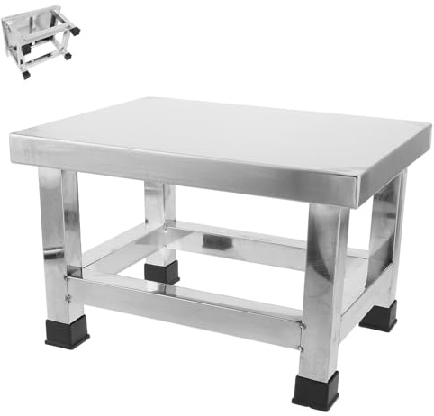 Healeved Tabouret en Acier Inoxydable Robuste et Compact Surface Antidérapante, Cuisine et Salle de Bain, Design Moderne Argenté pour Personnes Âgées