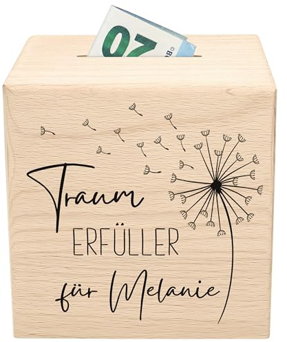 Traumerfüller Spardose aus Holz personalisierter Geld Geschenk zum Geburtstag Geldgeschenk Verpackung