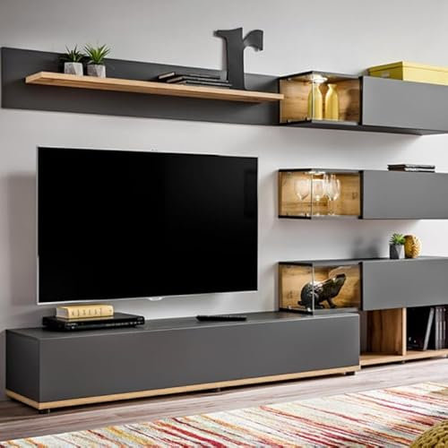 Paris Prix Meuble TV Design Silk 240cm Gris & Naturel
