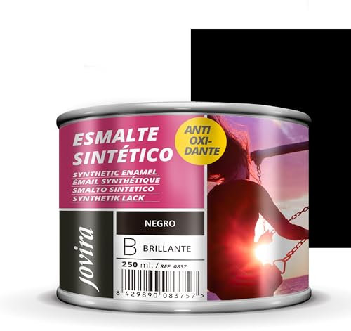 JOVIRA PINTURAS Esmalte Sintético Antioxidante. Esmalte directo sobre oxido. Para la protección y decoración de superficies de madera, hierro y acero. Brillante (250 Mililitros, Negro)