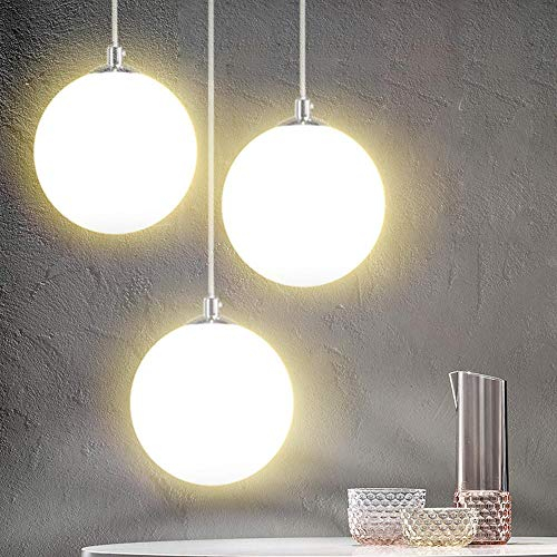 BAKAJI Lustre lampe suspension douille sphérique en verre mat support en métal chromé design moderne culot E27 ampoule max 40 W éclairage décoration maison (20 cm)