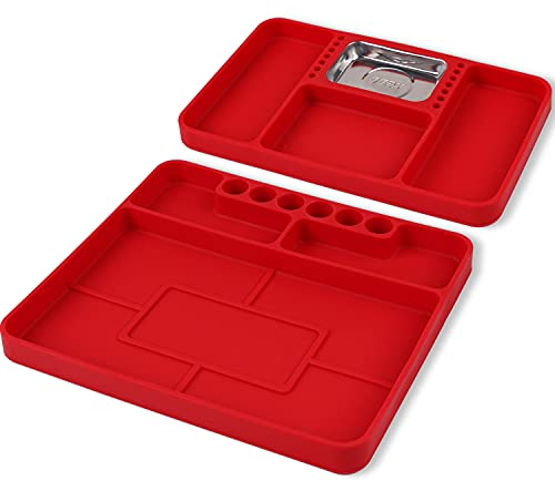 SEDY Premium Silikon-Werkzeugablage, rutschfeste, flexible Silikon-Werkzeugablagen, Werkzeug-Organizer | 2 Stück Mehrzweck-Matten mit magnetischer Kleinteileablage
