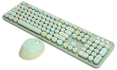 ciciglow Kabellose Tastatur und Maus-Kombination,Bunte Schreibmaschinentastatur mit Runder Taste und Nummernblock,USB Kawaii-Tastatur, Kompatibel mit Windows/Laptop/PC-Computer(grüne Mischfarbe)