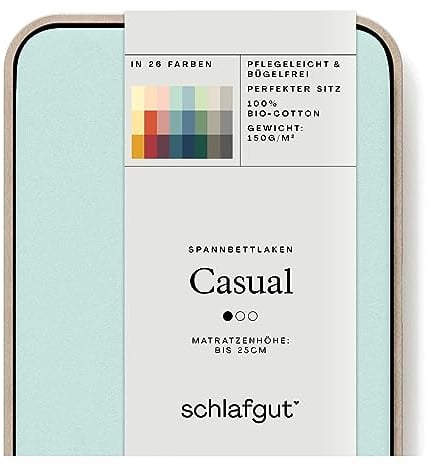 Schlafgut Casual Spannbettlaken 180x200cm bis 200x200cm - 100% Biobaumwolle, Oeko-TEX Zertifiziert, Petrol Light, Matratzenhöhe bis 25cm