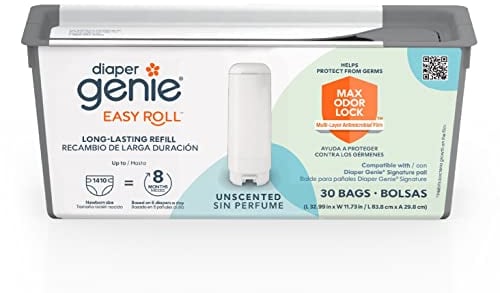 Diaper Genie Easy Roll Refill with 30 Bags | Lasts Up to 8 Months or Holds Up to 1410 Newborn Diapers Per Refill