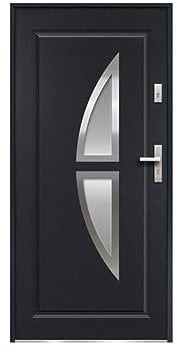 Vente-unique-Puerta de entrada de acero acristalada con inox Alt. 207 x Ancho 100 cm antracita - se abre hacia la izquierda COVAS
