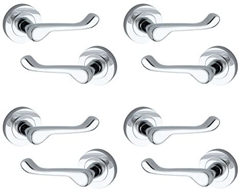 Allen & Alvan A&A Door Handle, Lever on Round Rose, Internal Door Handle, Gleaming Design, Premium Aluminium Pressure Die Cast, Polished Chrome