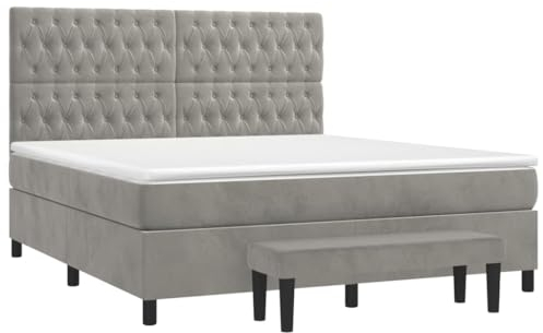 vidaXL Boxspringbett mit Matratze Doppelbett Polsterbett Bett Hotelbett Bettgestell Lattenrost Bettrahmen Schlafzimmerbett Hellgrau 180x200cm Samt