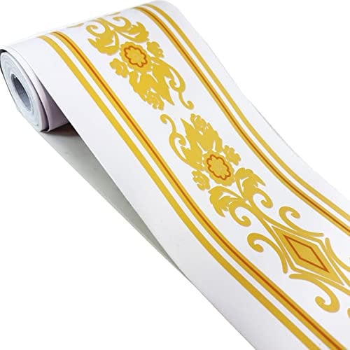 5 Meters Self Adhesive Vintage Yellow Floral Pattern Wallpaper Border Peel Stick Decorative Ceiling Sticker Molding Border