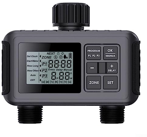 Bewässerungscomputer mit 2 ausgänge, Digitale Bewässerungsuhr für automatische Bewässerung, Sprinkler-Timer, 2-Wege programmierbarer digitaler Bewässerungs-Timer für Garten