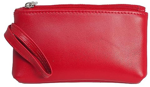 BAWAKO Porte-monnaie en cuir véritable avec deux compartiments avec fermeture éclair., rouge, large, Classique