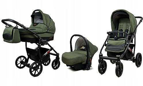 BabyLux® Bambimo Kinderwagen Set 3 in 1 - Largo - incl. Babywanne, Buggy Sportsitz, Auto-Babyschale - Autositz - Kinderwagenset - Kombikinderwagen mit Wickeltasche, Regenschutz usw.