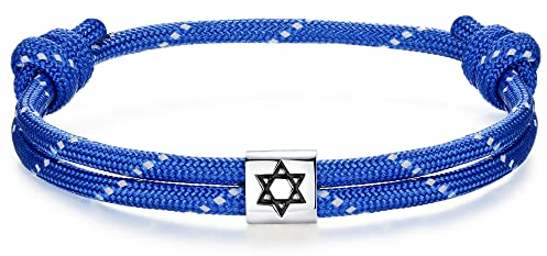 J.Endéar Davidstern Nautisches Armband Silber 925 | Handgefertigtes Segeltau Paracord Surfer Armband | Herren Damen Jungen Jüdischer Schmuck Schutz Amulett Spirituelles Geschenk, Blau