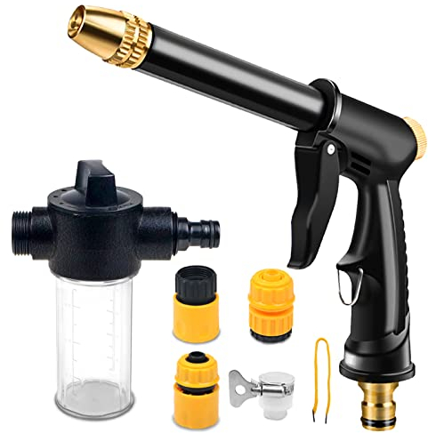 Garden Hose Nozzle with 4 Patterns, Soap Dispenser & Quick Connectors, Plastic High Pressure Washer Gun, Water Hose Nozzle Sprayer Heavy Duty, Spray Nozzle for Outdoor Car Washing