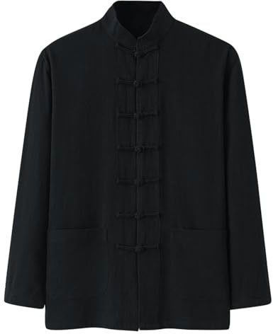 Chemise en lin pour homme, veste de combat chinoise - Uniforme traditionnelle pour les arts martiaux Kung Fu, Tai Chi, Wushu - Pour homme et femme - Style Tang - Costume médiéval, Noir , XL
