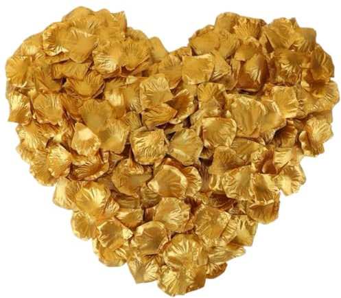 HDGSAFD 1000 rose dorate, petali di rosa, decorazione di petali di rosa secchi, decorazione per spargimento, fiori di rosa artificiali, perfetti per matrimoni, San Valentino (oro)
