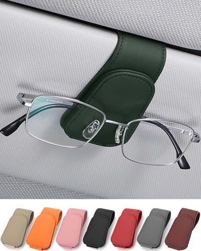 JEJA Soporte para Gafas de Sol para Coche, Cuero Soporte para Gafas de Sol, Coche, Ticket Tarjetas, Clip Gafas, Soporte para Parasoles de Coche, Verde