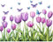 Tulpen Wandsticker Schmetterling, Pflanzen Blume Wandtattoo, Leichte lila Blume Wandaufkleber Blume, Selbstklebend Blume Fensteraufkleber für Wohnzimmer Schlafzimmer Wanddeko, 50x40cm