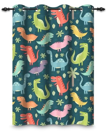 ggaimwf 132x214cm Cartoon Dinosaurier Jungen Mädchen Ösenvorhang für Kinderzimmer Farbenfroher süßer Dino Thermo Verdunkelungsvorhänge Fenstervorhänge für Baby Spielzimmer Raumteiler,1-Einzelpaneel