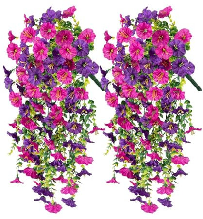 Confezione Da 2 Petunie Artificiali Pendenti In Seta Per Esterni, Fiori Finti Di Petunia, Piante Realistiche, Piante Colorate Finte Resistenti Ai Raggi UV E Alle Intemperie Per Fioriere, Vialetti, Pat