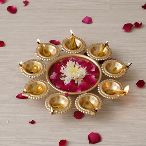 AURA MART Diya Shape Flower Decorative Urli Bowl for Home Decor Bowl for Floating Flowers and Tea Light Candles Home,Office and Table Decor| Diwali Decoration Items (Gold Polish)